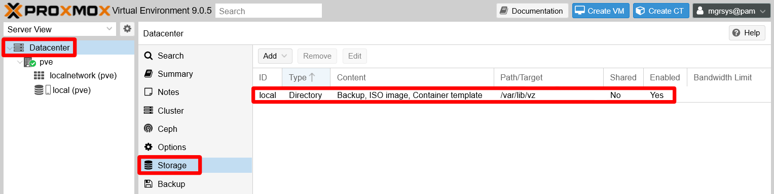 Existing directory on PVE datacenter