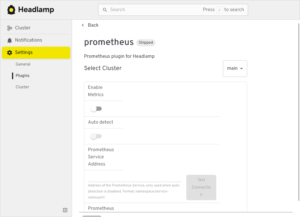 Prometheus plugin empty configuration for connecting with Prometheus