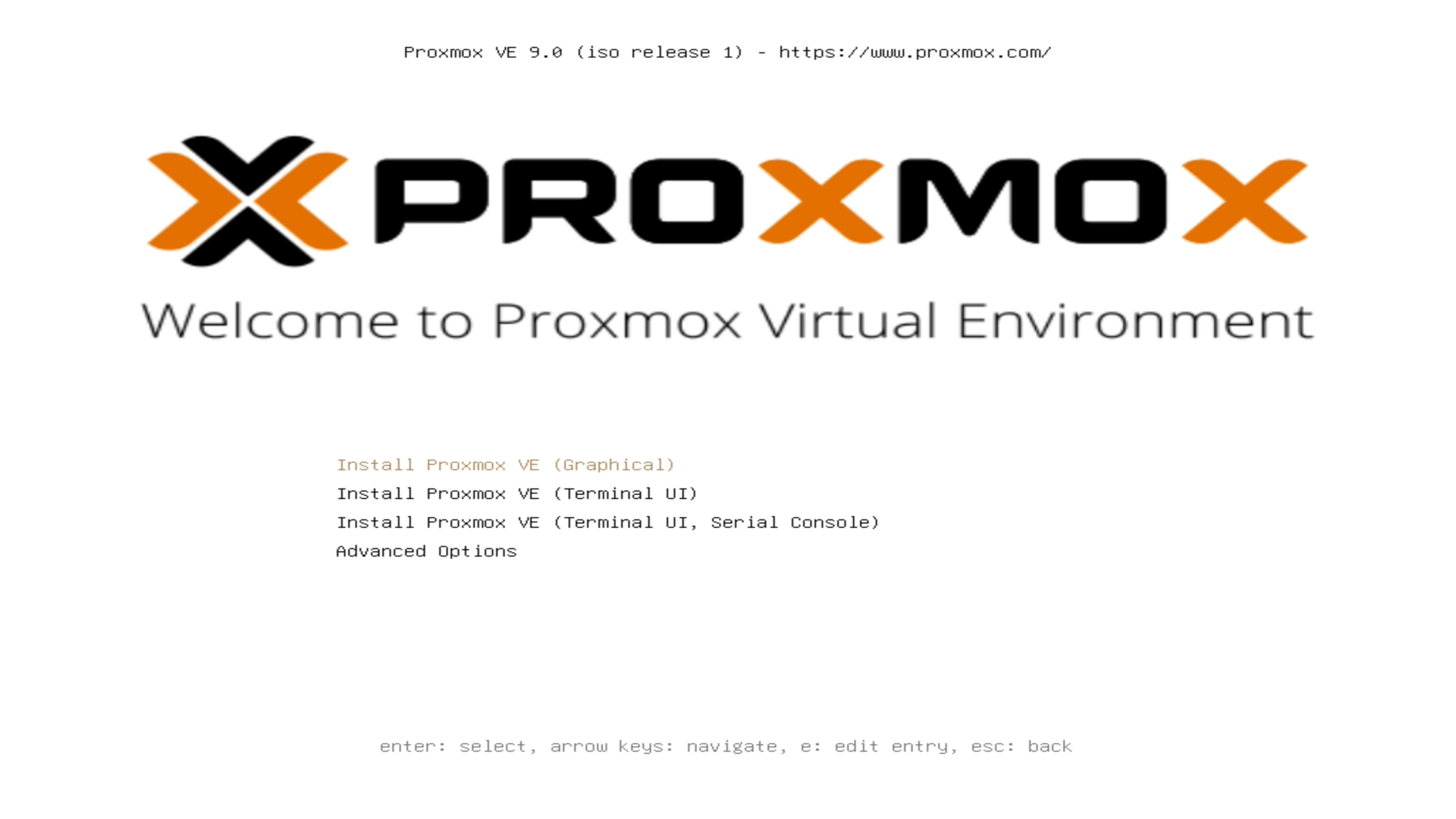 Proxmox VE installer welcome screen