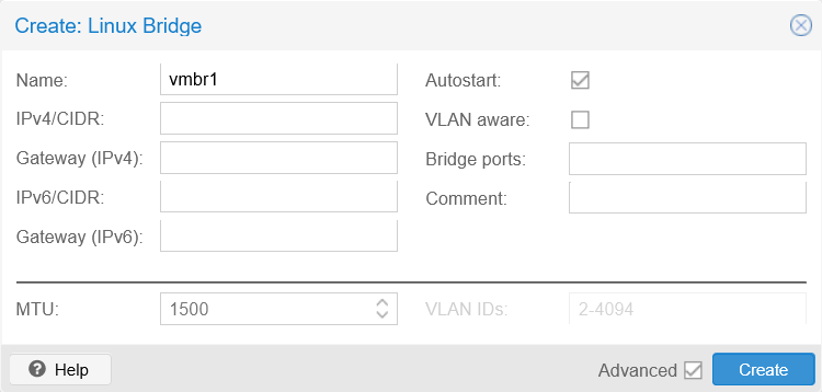 Create Linux Bridge form window